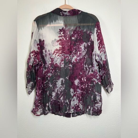 Frank Walder Shifon Floral Print Blouse Tunic Button up size XL - Picture 2 of 9